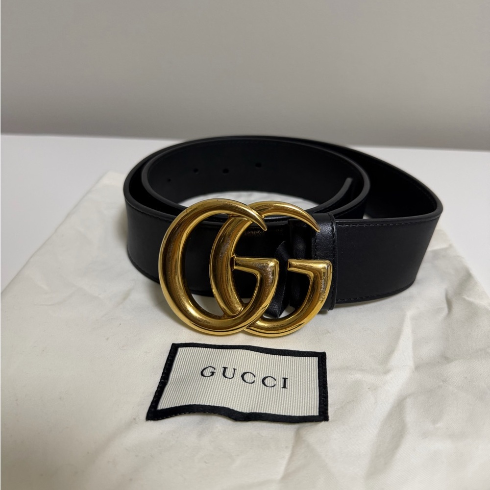 Gucci Black Belt with Gold GG Buckle